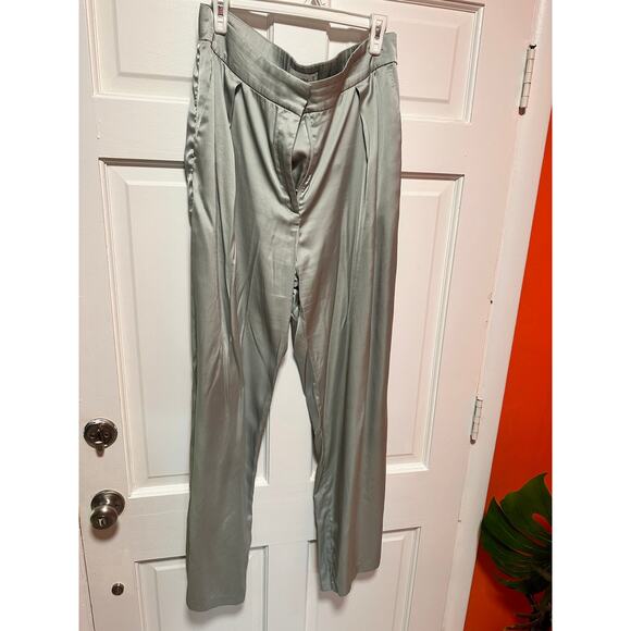 Abercrombie and Fitch Satin Tailored Wide Leg Pant Sage Size 33 Long - Picture 4 of 10